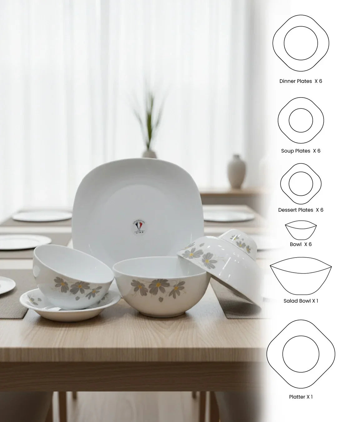 Floral Elegance Opal Dinner Set