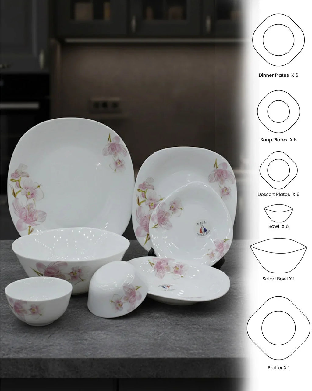 Orchid Blossom Opal Dinner Set