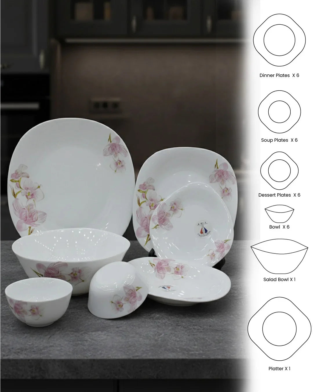 Orchid Blossom Opal Dinner Set