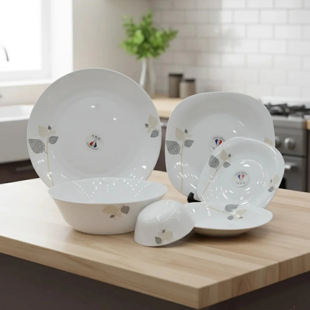 Modern Leaf Design Opal Dinner Set
