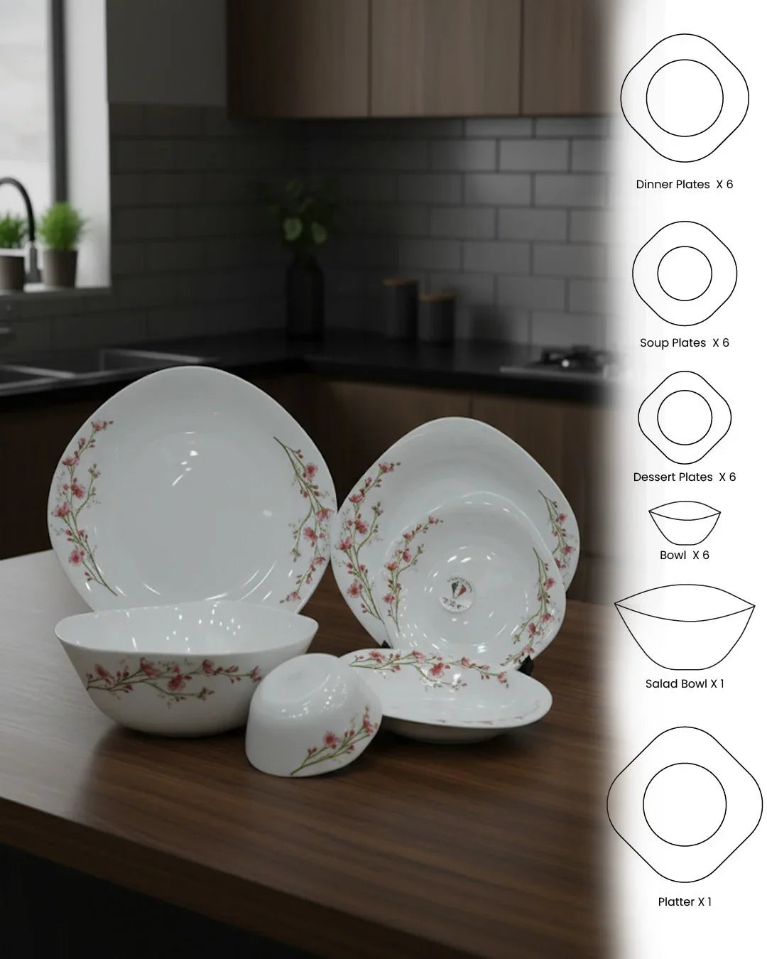 Elegant Cherry Blossom Dinnerware Set – 26 Pieces