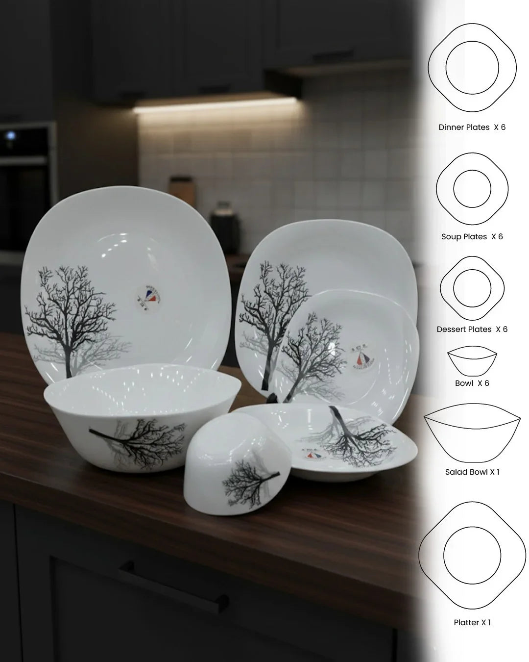 Minimalist Winter Tree Dinnerware Set – 26 Pieces