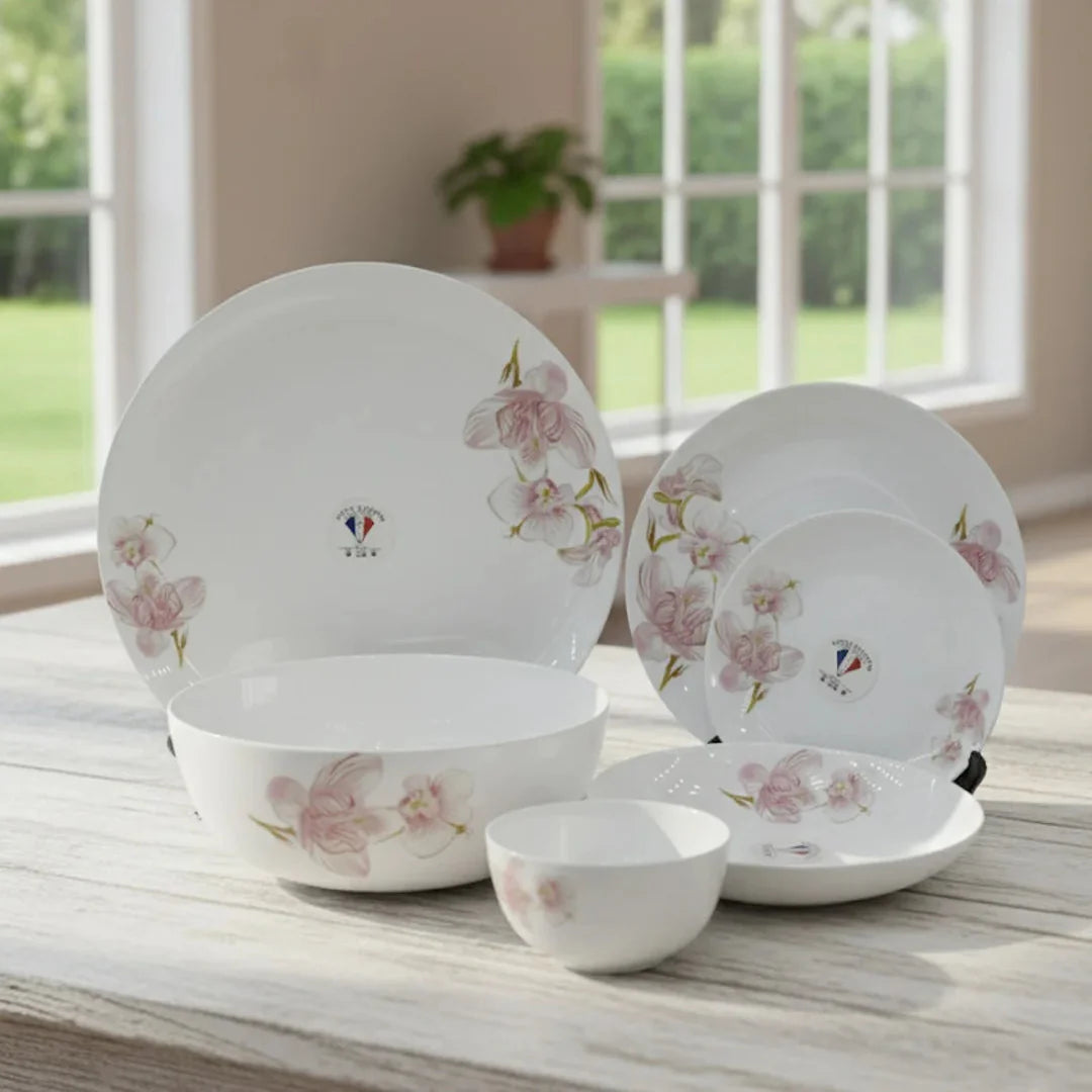 26-Piece Opalware Dinner Set with Pink Floral Design