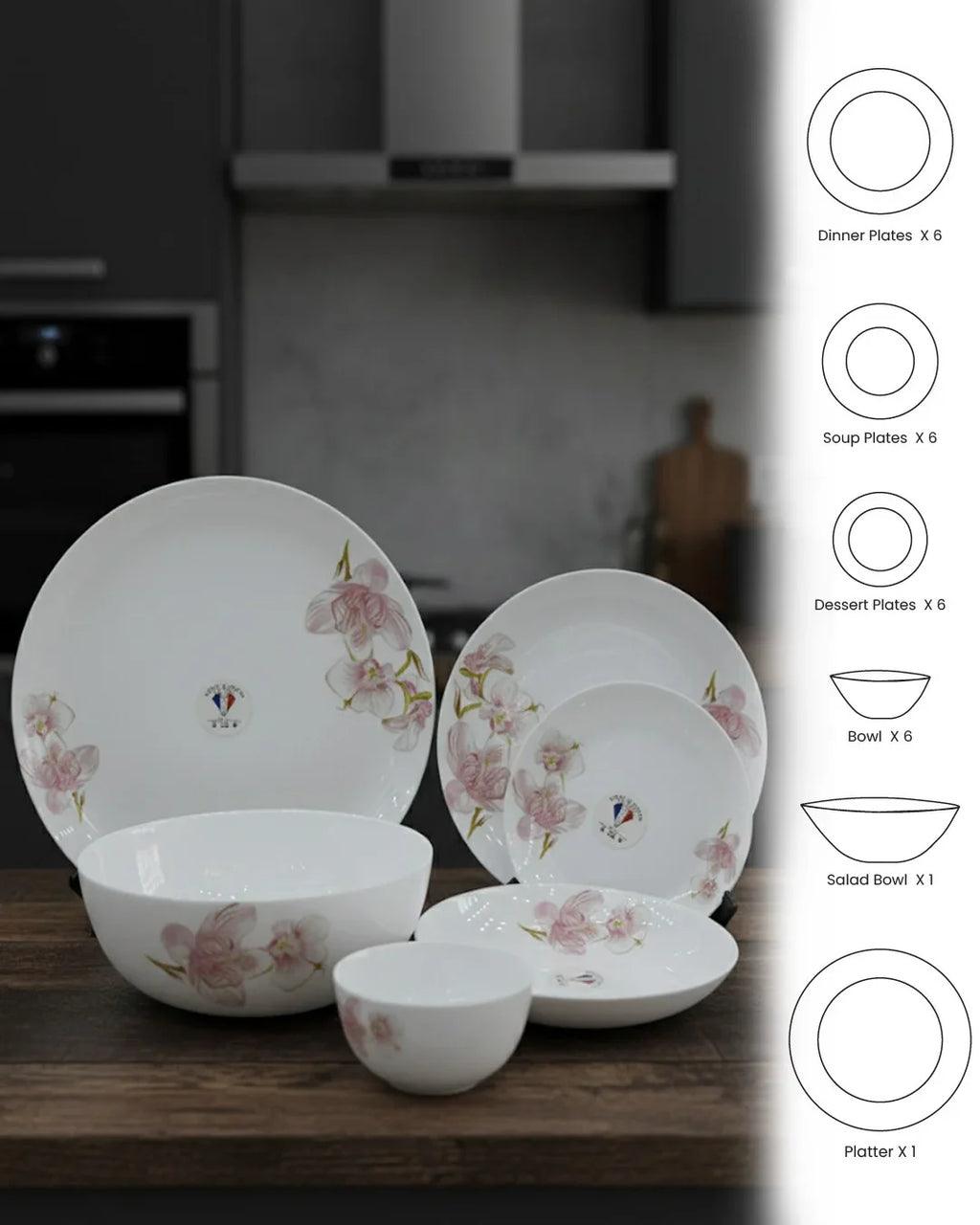 26-Piece Opalware Dinner Set with Pink Floral Design