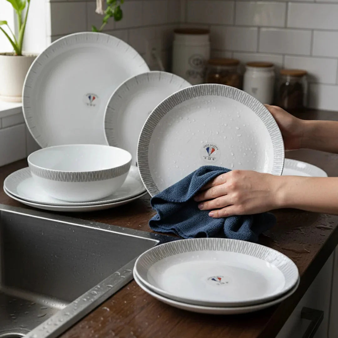 26-Piece Opalware Dinner Set with Minimalist Grey Line Design