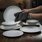 26-Piece Opalware Dinner Set with Elegant Grey Geometric Border