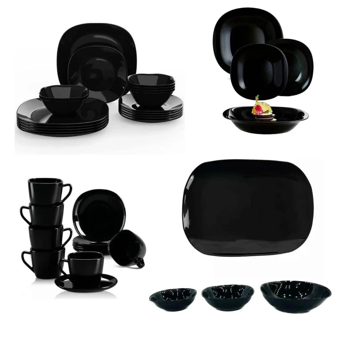 Opal Black Dinner Set Square Loose