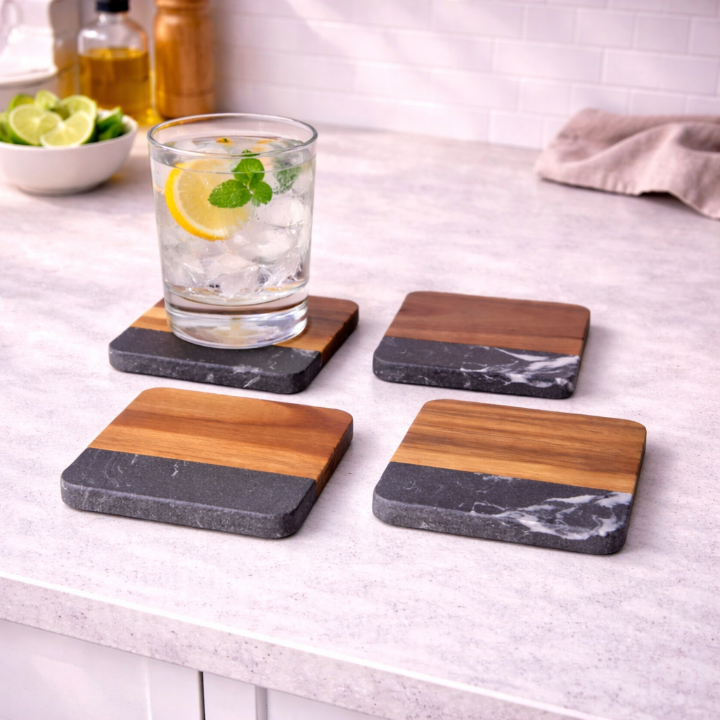 Danny Home Marble, Wooden Coasters 4Pcs