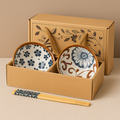 Japanese Floral Ceramic Bowls - Set of 2