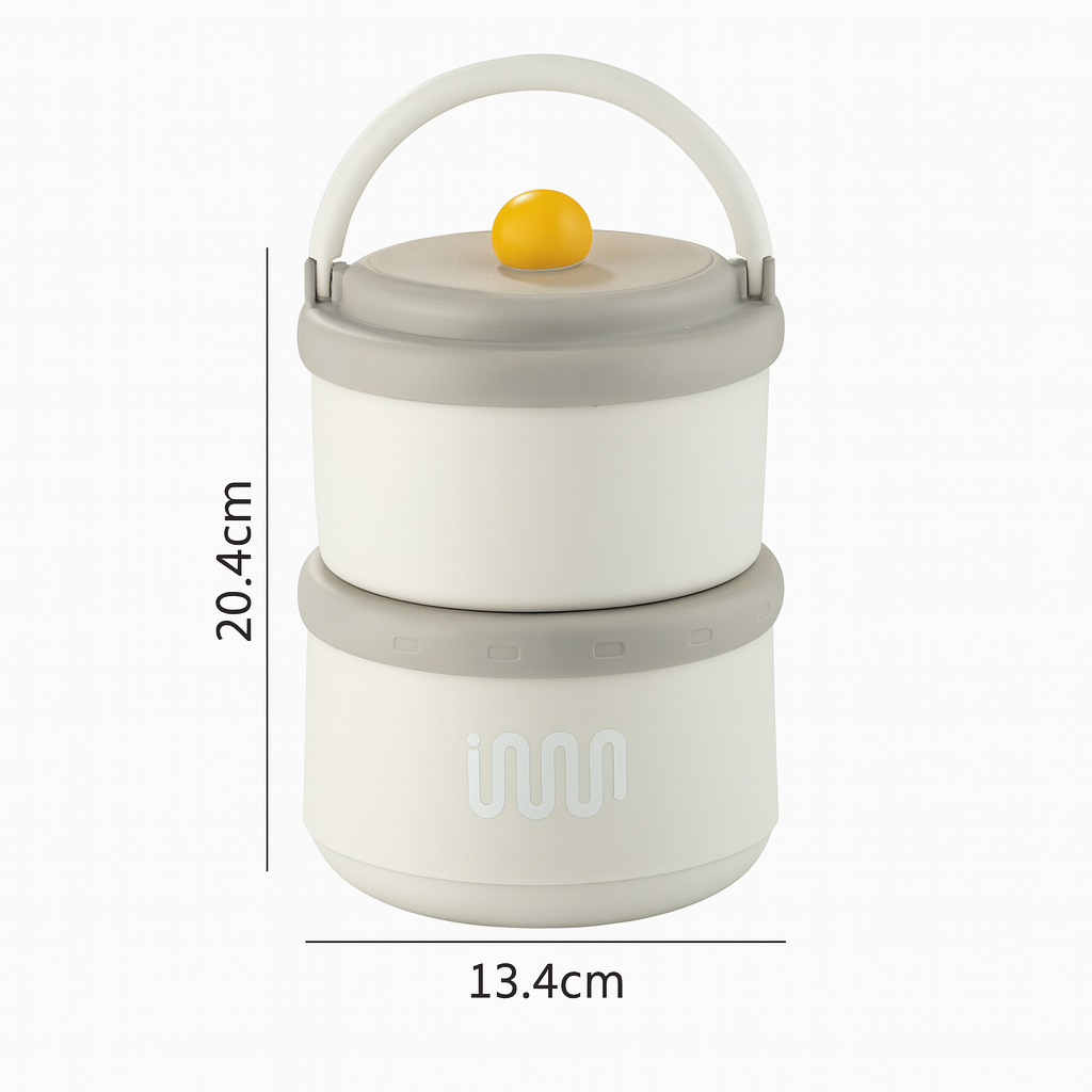 Stainless Steel 2Pcs Lunch Box with Foldable Spoon & Handle
