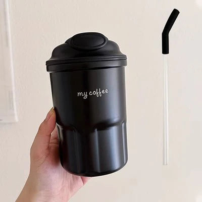 600ml Cute Korean Coffee Cup Thermos With Straw