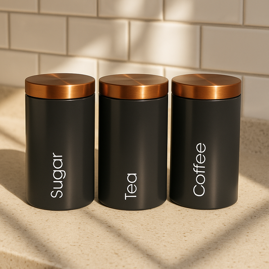 3 Pcs Matte Black Metal Kitchen Storage Canisters