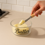 Glass Butter Dish with Wooden Knife