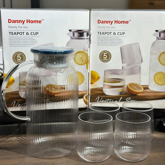 Danny Home 5Pcs Teapot & Glass Set - Vertical Stripe