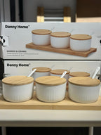 Danny Home Bamboo Tray & Ceramic Pastry Bowls