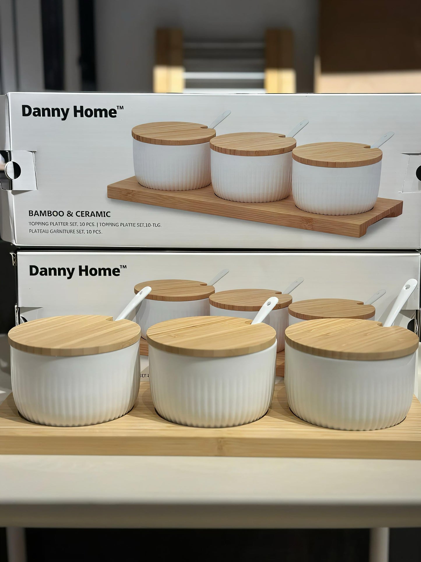 Danny Home Bamboo Tray & Ceramic Pastry Bowls