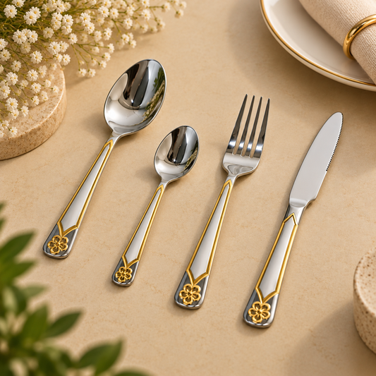 Royal Gold Blossom 24-Piece Cutlery Set