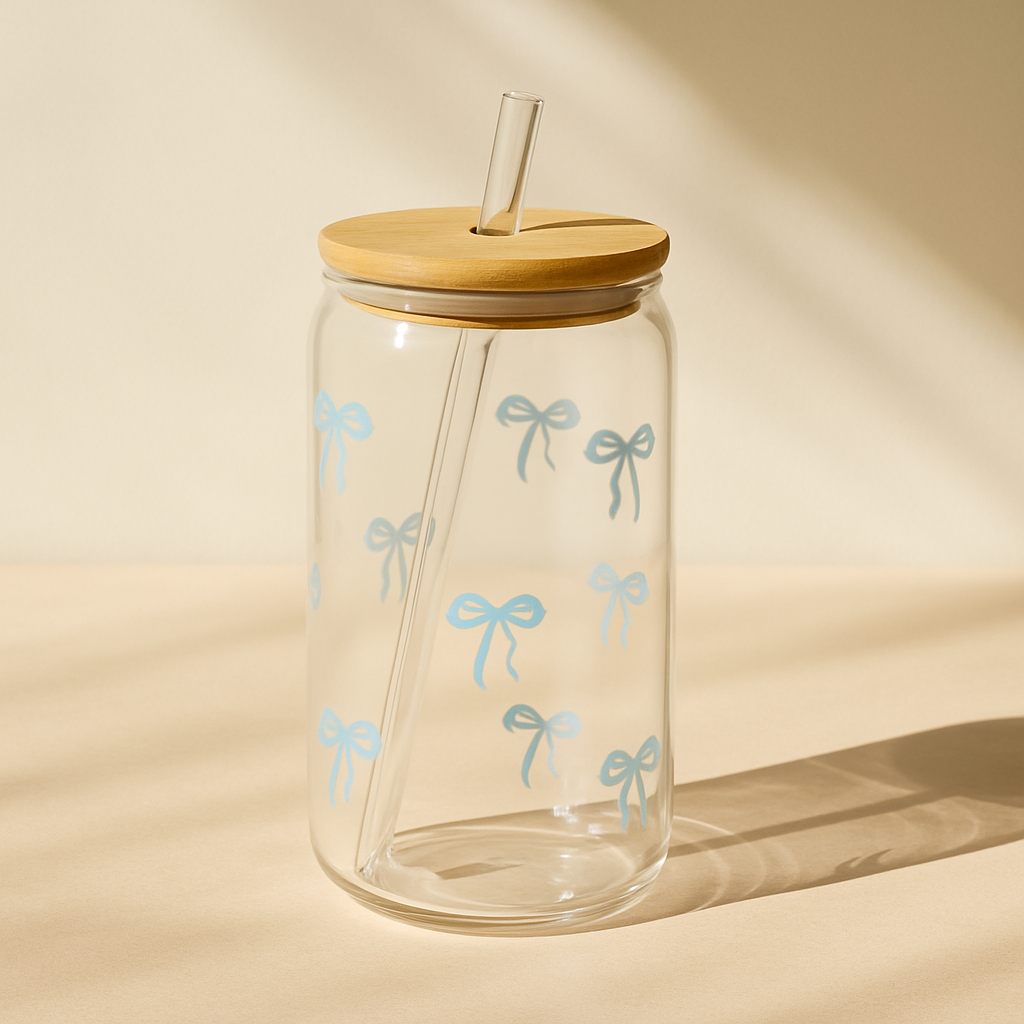 Bow Style Mason Jar With Straw