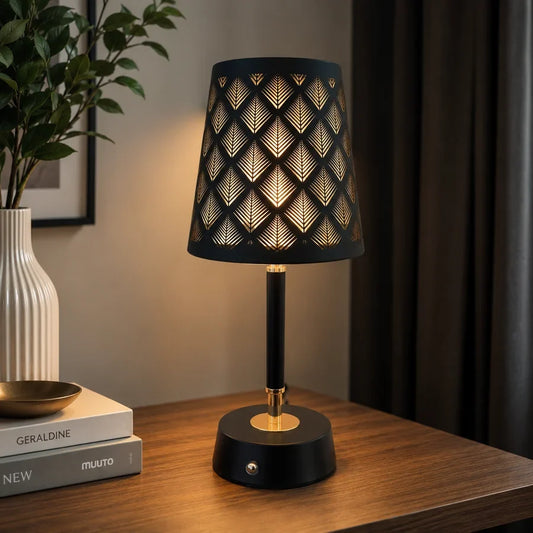 Noir Leaf Glow Metal Table Lamp