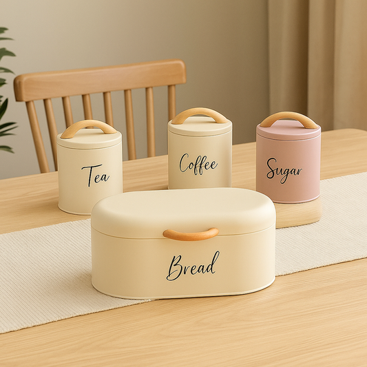 4-Piece Retro Metal Bread Bin and Canister Set (Mixed Color)