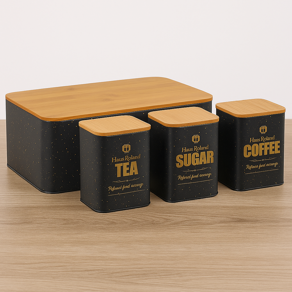HausRoland Deluxe Bread Bin & Canister Combo Set - Black