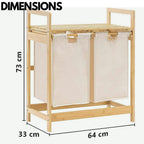 Bamboo Laundry Hamper With Dual Compartments - White