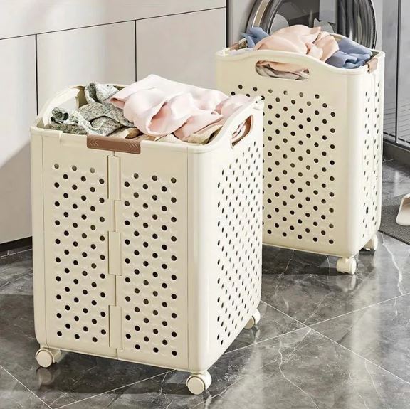 Foldable Household Laundry Basket With Wheels