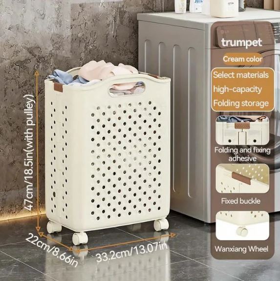 Foldable Household Laundry Basket With Wheels