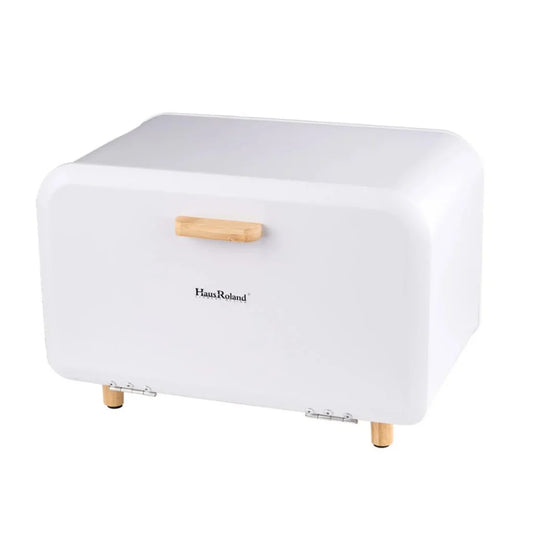 HausRoland Bread Box with Wooden Legs and Handle - White