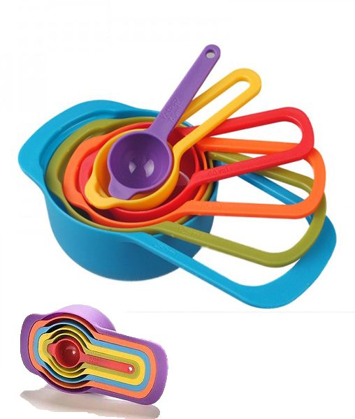 6 piece multi-colored measuring cups and spoon set