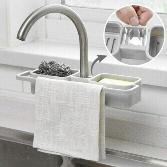 Kitchen Sink Faucet Sponge Soap Cloth Drain Rack Storage Organizer Shelf Holder