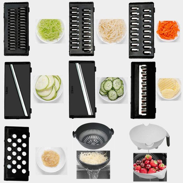 New 9 in 1 Multifunction Magic Rotate Vegetable Cutter with Drain Basket
