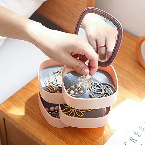 Square Multicolor 4-Layer Rotating Jewelry Box With Mirror, For Home