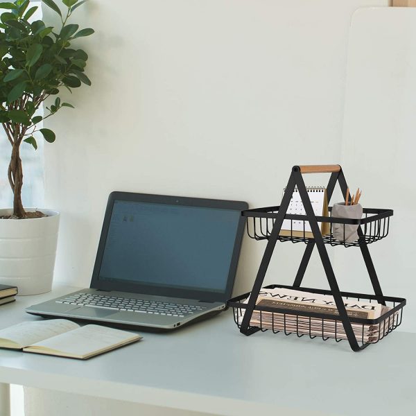 2-Tier Countertop Fruit Basket Storage Black