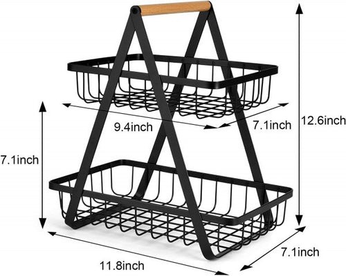 2-Tier Countertop Fruit Basket Storage Black