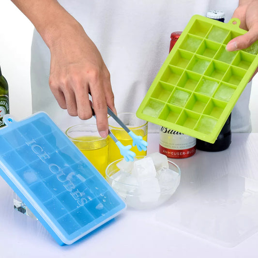 Pack Of 2 – Easy Push Pop Out Square Silicon Ice Cubes Tray 18 Cubes