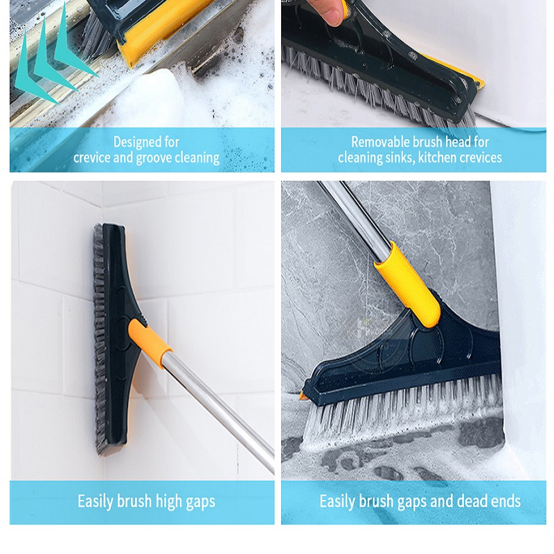2 In 1 Long Handle Floor Scrub Brush Removable Wiper