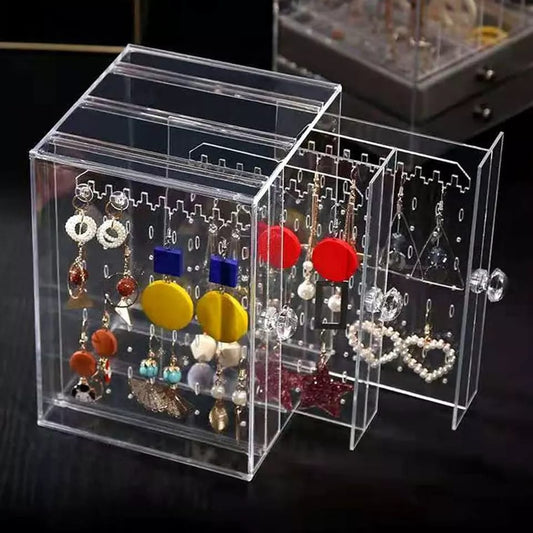 Acrylic Women's Earrings Jewelry Display Stand Rack, Organizer Storage Box, Drawers Design Rack Holder