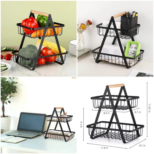 2-Tier Countertop Fruit Basket Storage Black