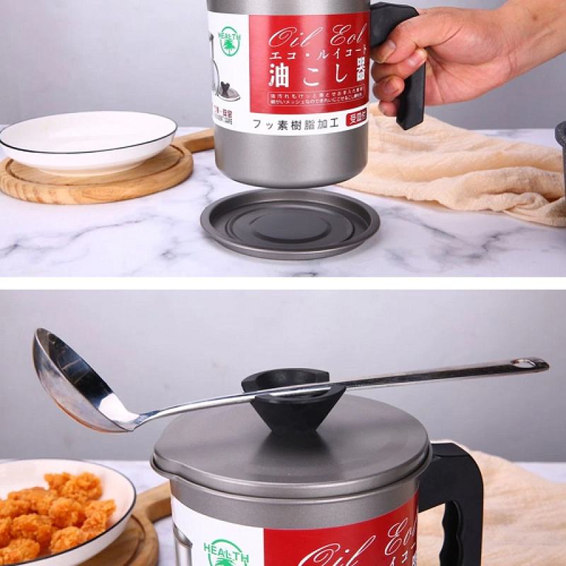 Stainless Steel Kitchen Oil Filter Pot With Tray