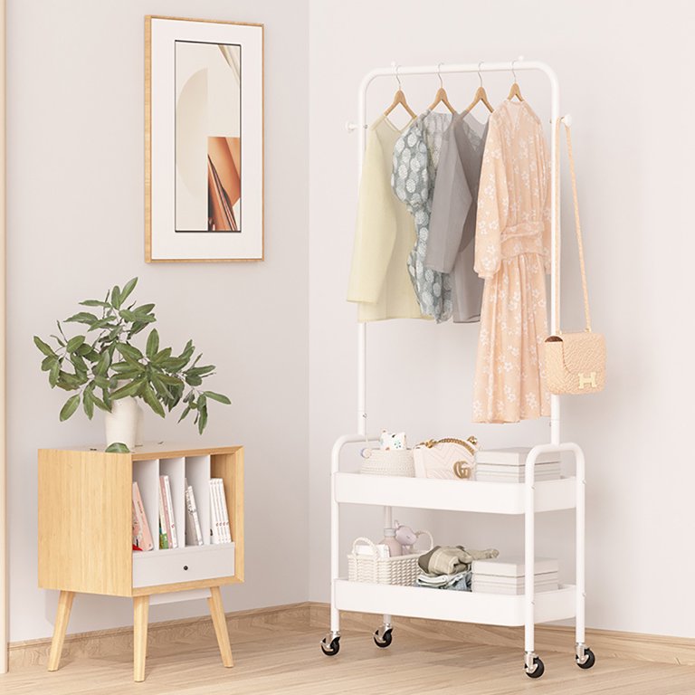 Garment Rack, Entryway Clothing Rack with 2 Tier Metal Basket
