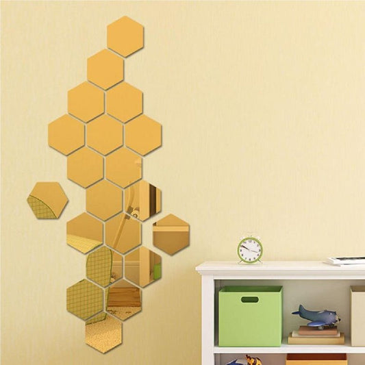 Hexagon Mirror Wall Sticker 3D Acrylic Decor Mirror Wall Sticker for Dining Room Hallway Durable Practical Home Decor