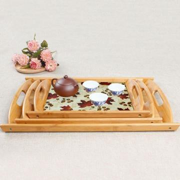 Premium Quality Set of 3 Bamboo Wooden Printed Trays