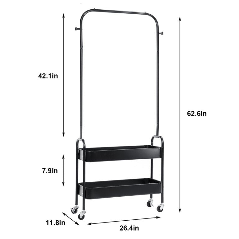 Garment Rack, Entryway Clothing Rack with 2 Tier Metal Basket