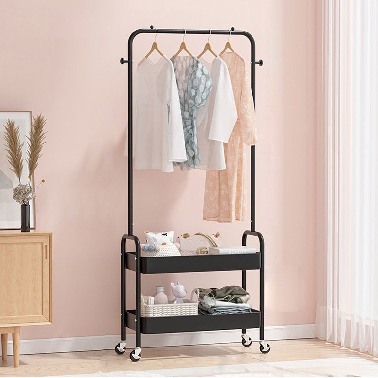 Garment Rack, Entryway Clothing Rack with 2 Tier Metal Basket