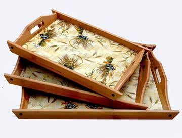 Premium Quality Set of 3 Bamboo Wooden Printed Trays