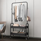 Garment Rack, Entryway Clothing Rack with 2 Tier Metal Basket