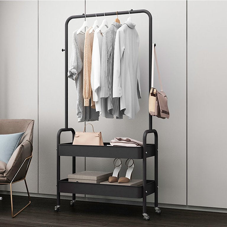 Garment Rack, Entryway Clothing Rack with 2 Tier Metal Basket