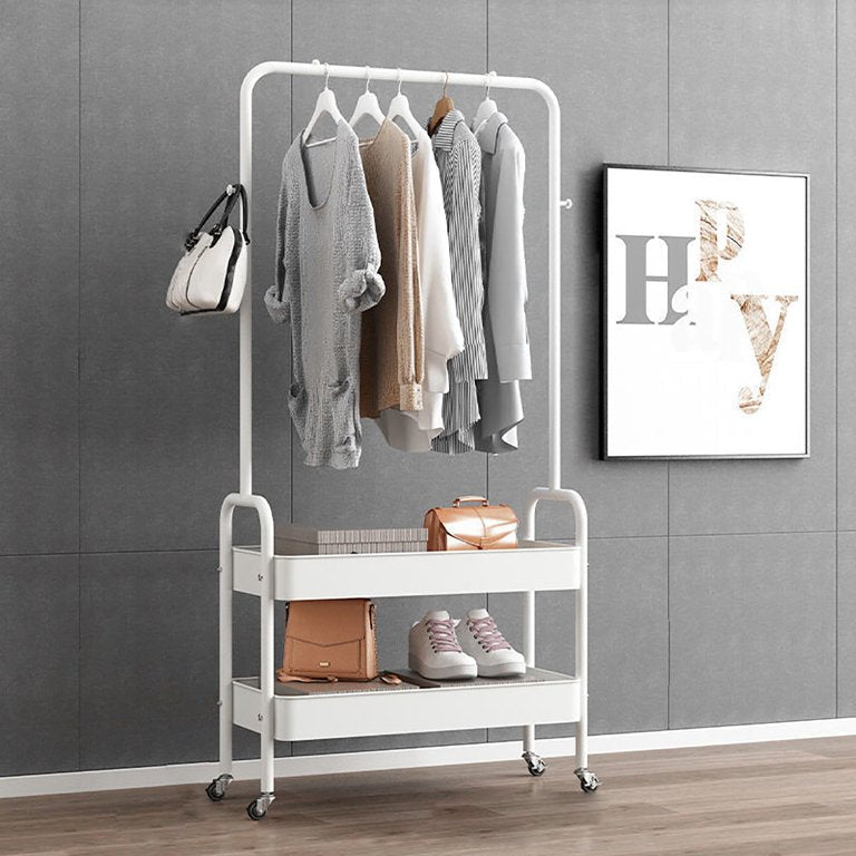 Garment Rack, Entryway Clothing Rack with 2 Tier Metal Basket