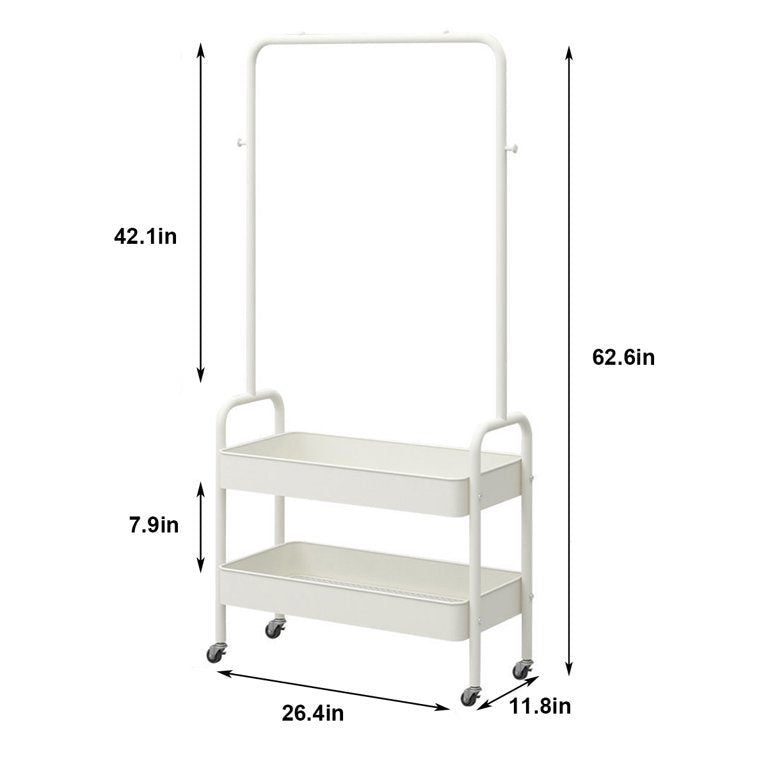 Garment Rack, Entryway Clothing Rack with 2 Tier Metal Basket